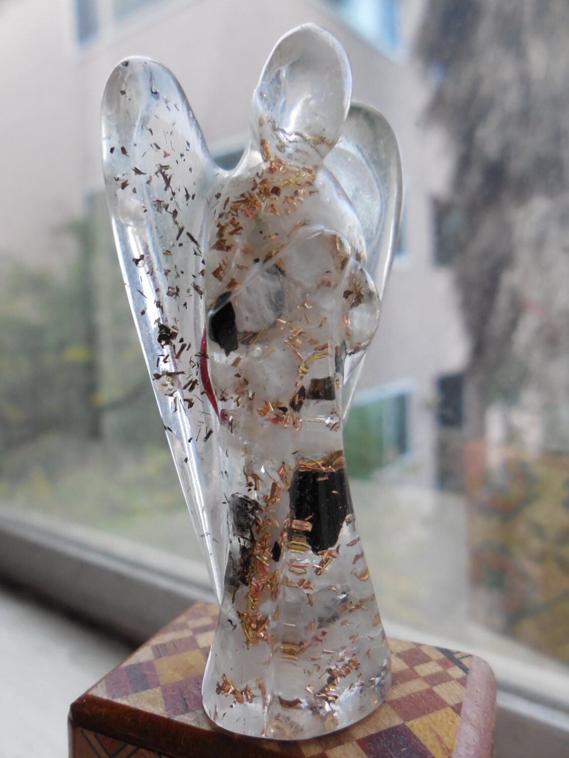 Orgone Crystal Angel Sculpture - 24k Gold Flake - Energy Crystal - Natural Rainbow Moonstone Crystals - Inspirational Gift - Angel Gift