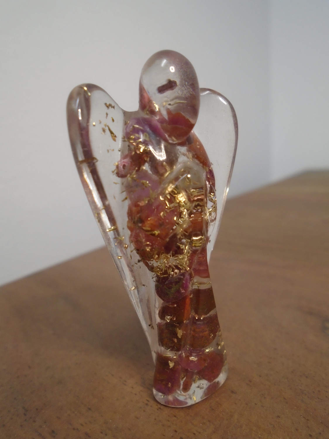 Orgone Crystal Angel - Angel Sculpture - 24k Gold Flake - Energy Crystal - Natural Rubies Crystals - Inspirational Gift - Angel Gift - Ruby