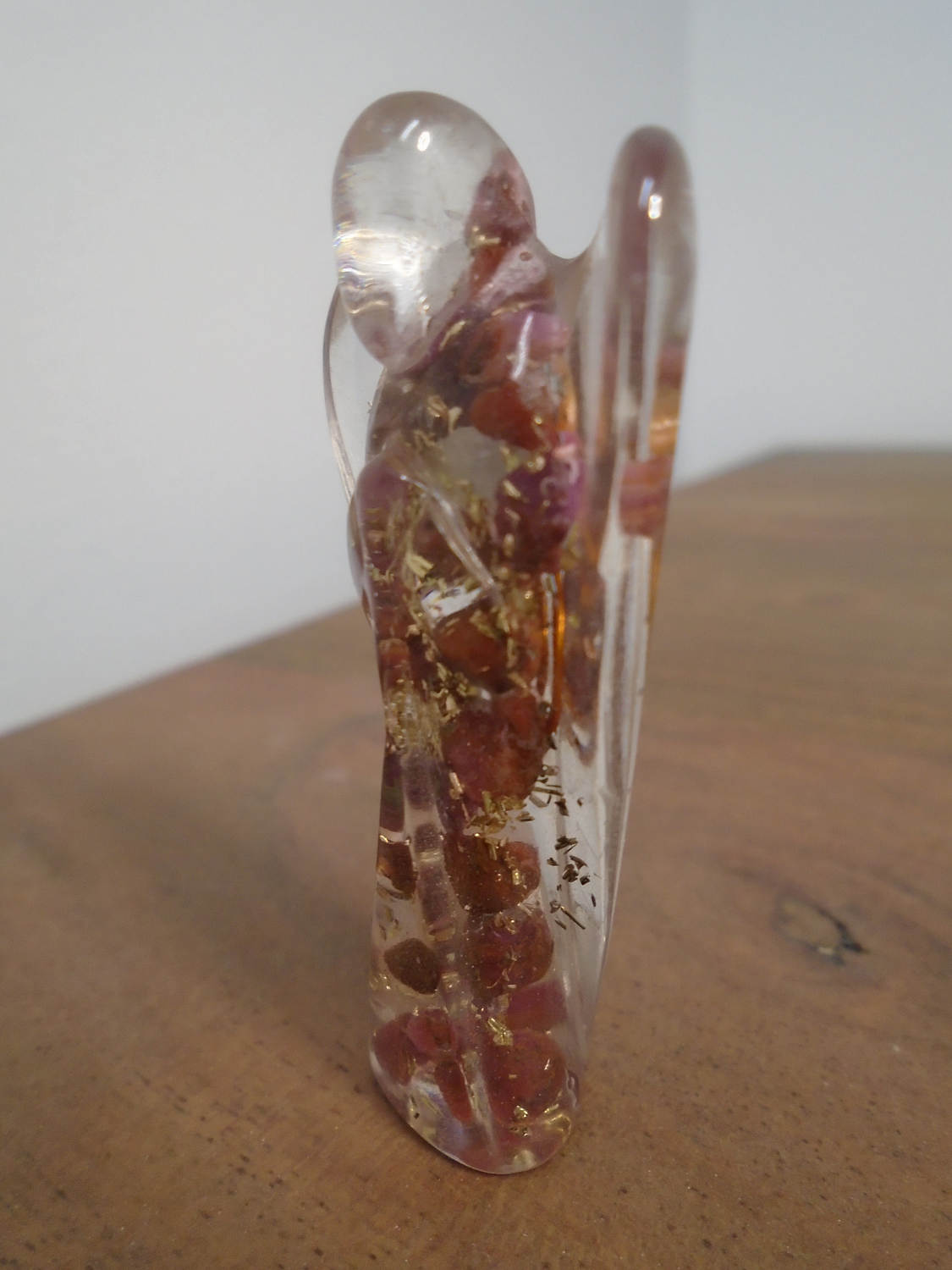 Orgone Crystal Angel - Angel Sculpture - 24k Gold Flake - Energy Crystal - Natural Rubies Crystals - Inspirational Gift - Angel Gift - Ruby