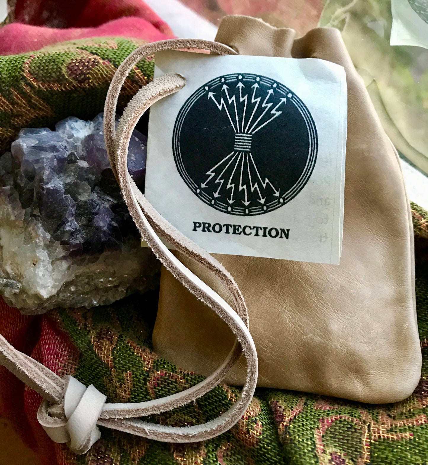 Protection Amulet Bag - Genuine Leather - Sacred Herbs - Natural Incense - Prosperity Love Health Blessing