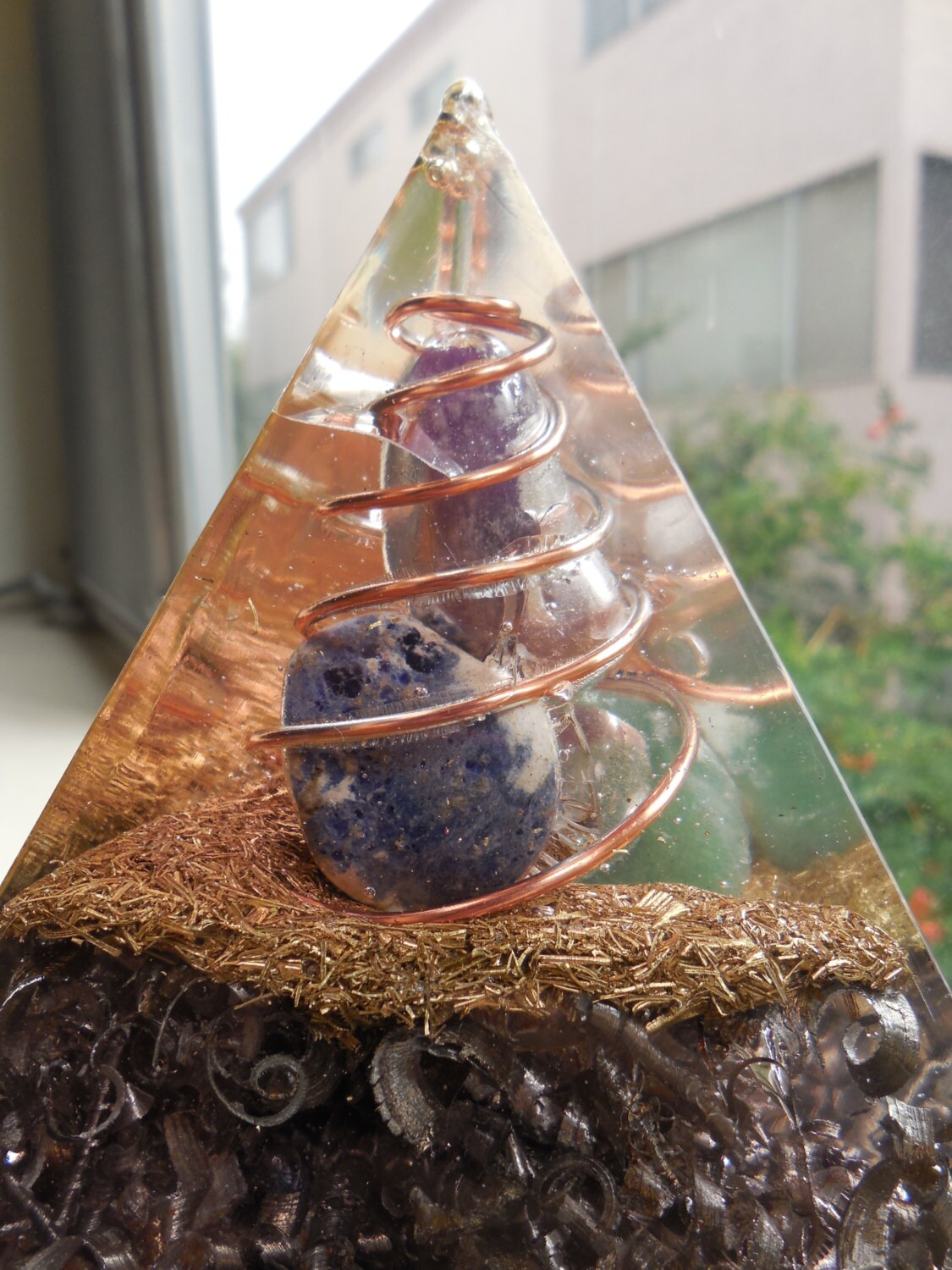 Orgone Tetrahedron - Orgone Quartz Crystal Pyramid - Green Aventurine - Amethyst Crystal - Lapis Lazuli - Spiritual Gift - Citrine Crystal