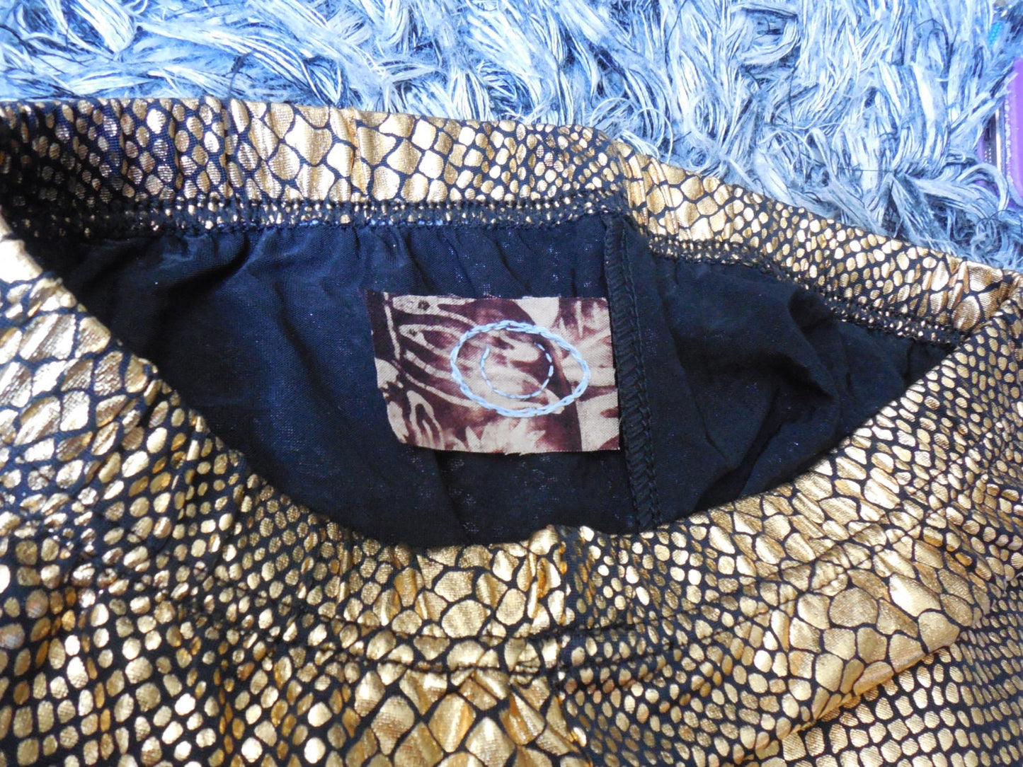 Gold Snakeskin Legging, Glitter on Black Scales, sparkel Hip Huggers, Galaxy Eyptian Print - Small