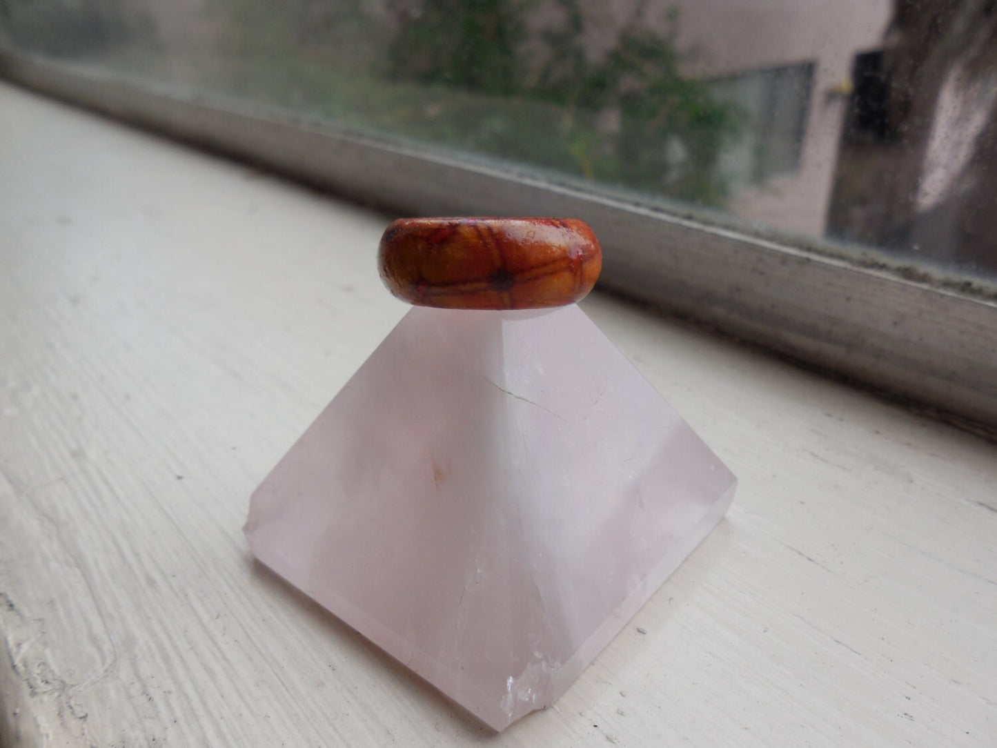 Plaid Wooden Ring, Natural Hand Carved, Organic Red Black Blue Paint, Water Resistant