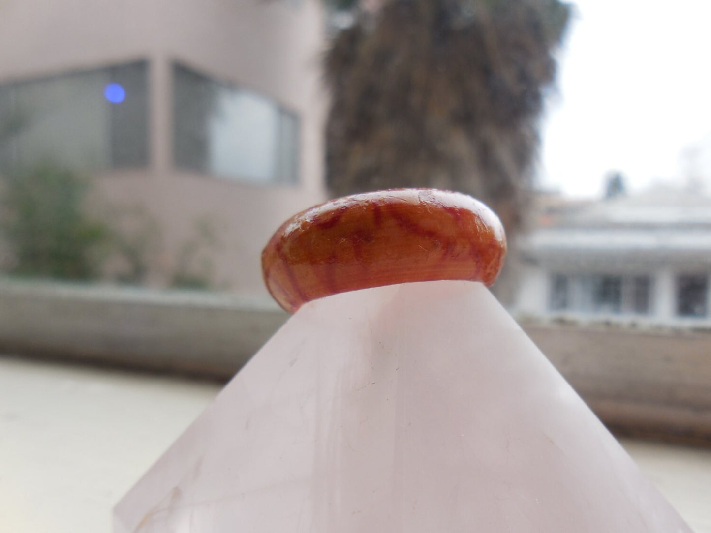 Red Swirl Wooden Ring, Natural Hand Carved, Organic Red Tan Paint, Water Resistant